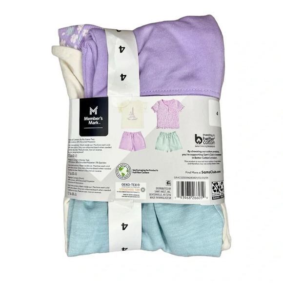 NWT Member's Mark 4 Piece Girls Playwear Set - 2 Shirts, 2 Shorts - Picture 2 of 4